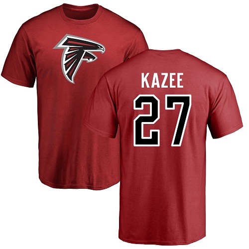 Atlanta Falcons Men Red Damontae Kazee Name And Number Logo NFL Football #27 T Shirt
